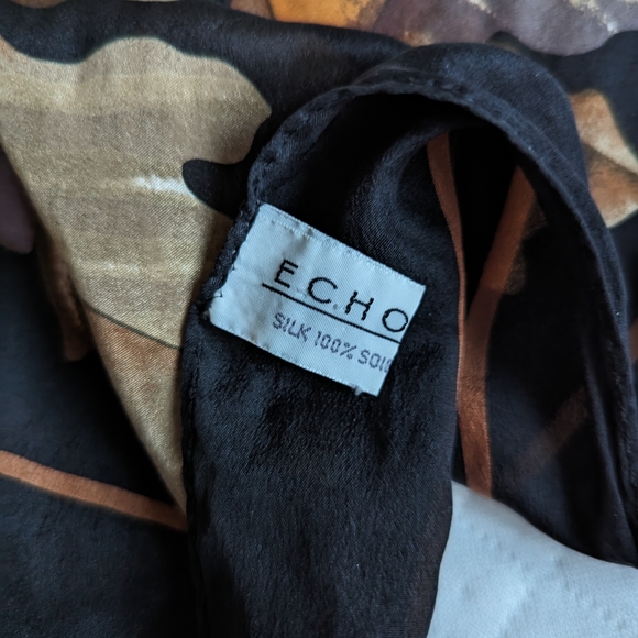 Echo Silk Square Scarf,  Fall Leaves Acorns Black, Brown 30x30 - Picture 4 of 6